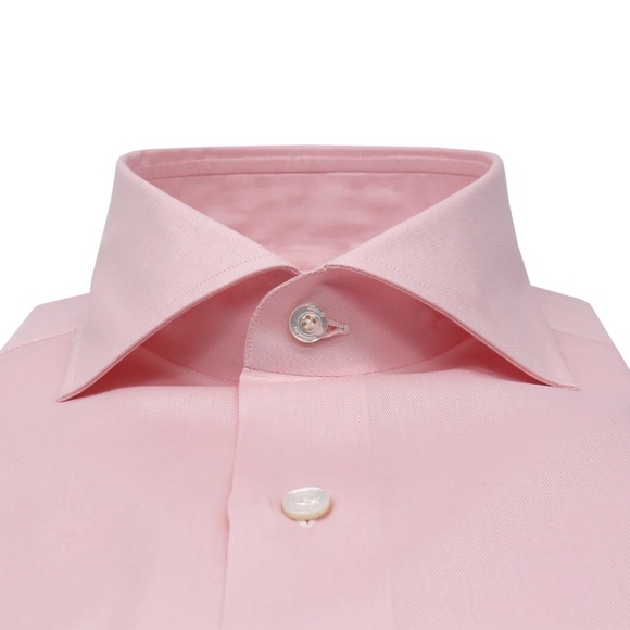 FINAMORE 1925 CLASSIC FIT NAPOLI SHIRT IN PINK COTTON TWILL REG $490 *AUTHENTIC - Picture 2 of 7